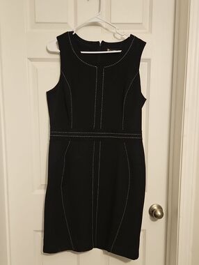 Seventh Avenue Classic Black Sheath Dress with Contrast Stitching - , Women